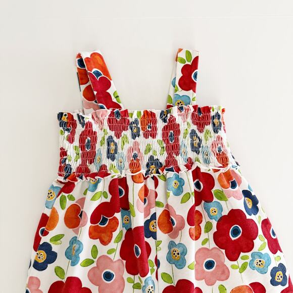 [Mayoral] Red Floral Print Sleeveless Smocked Baby Girl Romper Bow Size 24M - Picture 4 of 11